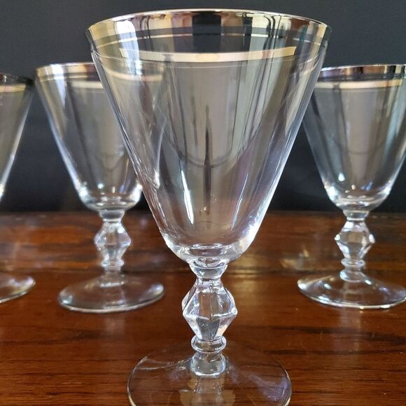 MCM 1960's era Brookmere Platinum Glastonbury Lotus Water Glasses 5.75" tall - Picture 2 of 8